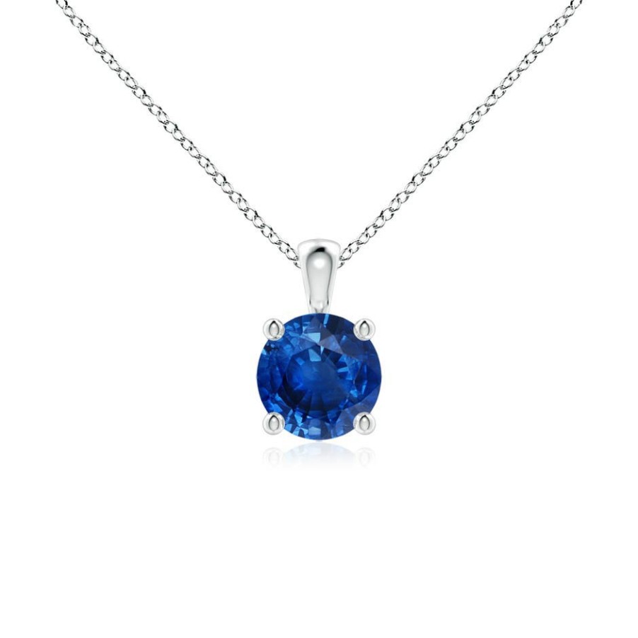 Necklaces Angara Blue Sapphire | Classic Round Blue Sapphire Solitaire Pendant