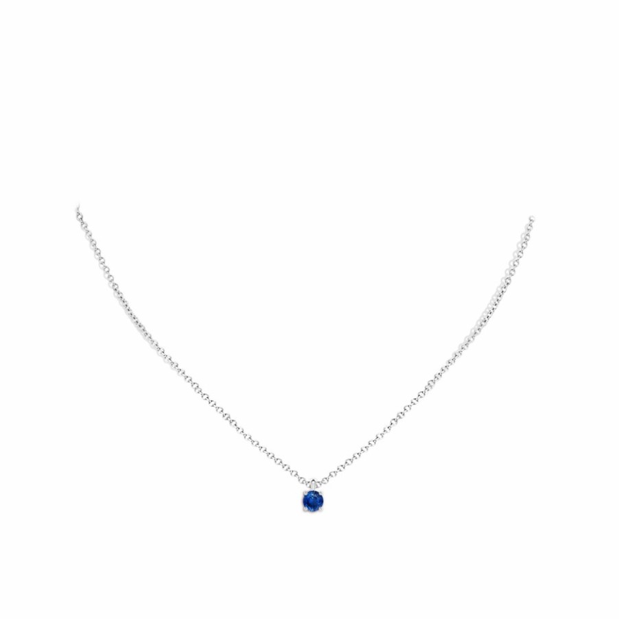 Necklaces Angara Blue Sapphire | Classic Round Blue Sapphire Solitaire Pendant