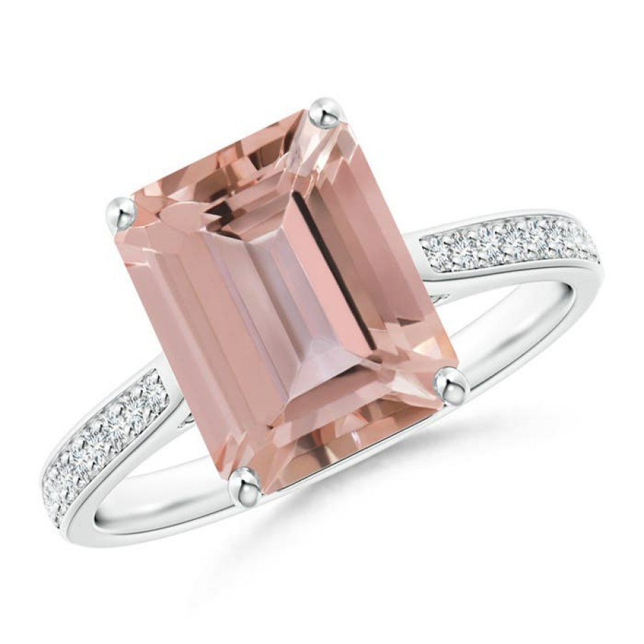 Rings Angara Morganite | Emerald-Cut Morganite Cocktail Ring With Diamond Accents