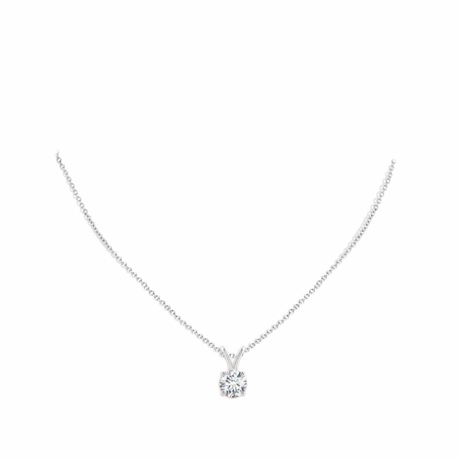 Necklaces Angara Diamond | Lab-Grown Round Diamond Solitaire V-Bale Pendant