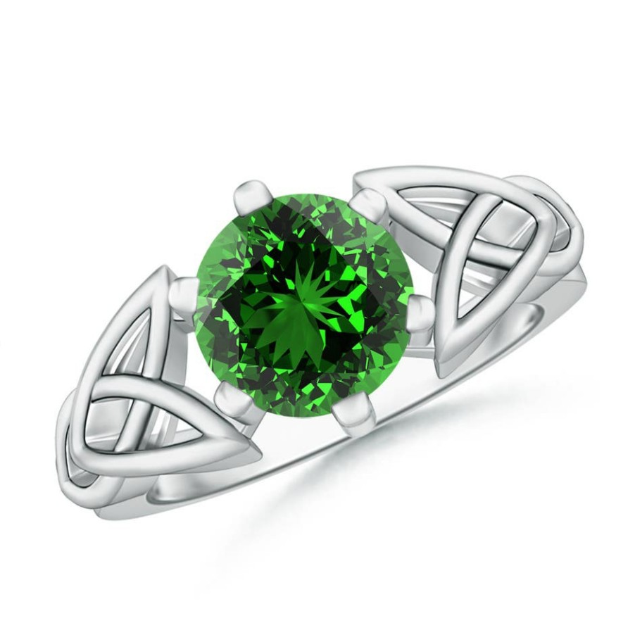 Rings Angara Emerald | Lab-Grown Solitaire Round Emerald Celtic Knot Ring