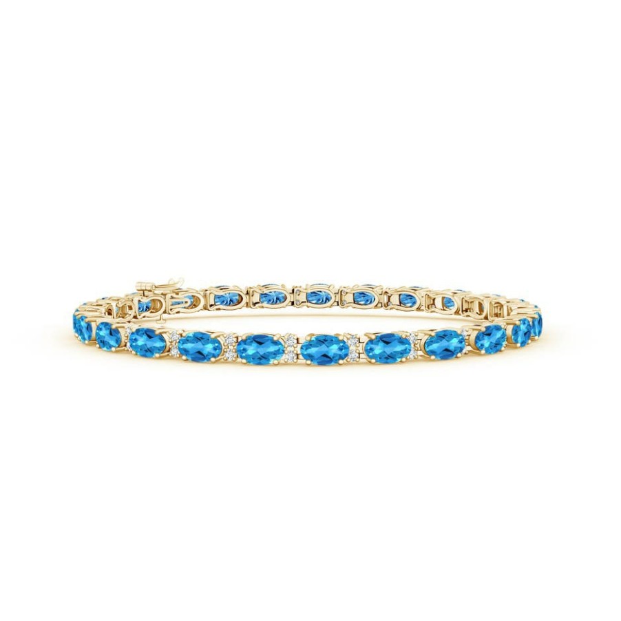 Bracelets Angara Swiss Blue Topaz | Classic Oval Swiss Blue Topaz And Diamond Tennis Bracelet