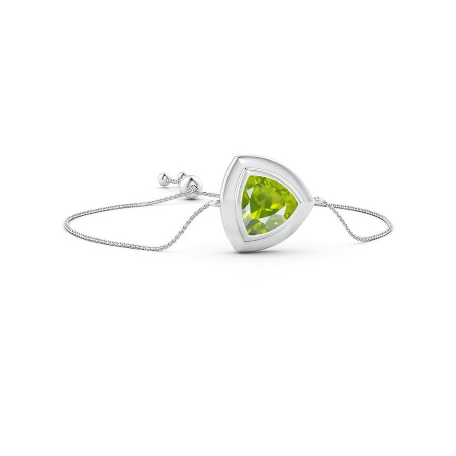 Bracelets Angara Peridot | Bezel-Set Trillion Peridot Solitaire Bolo Bracelet