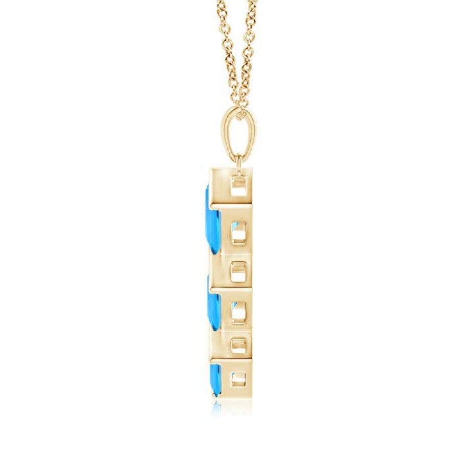 Necklaces Angara Swiss Blue Topaz | Bar-Set Square Swiss Blue Topaz Three Stone Pendant