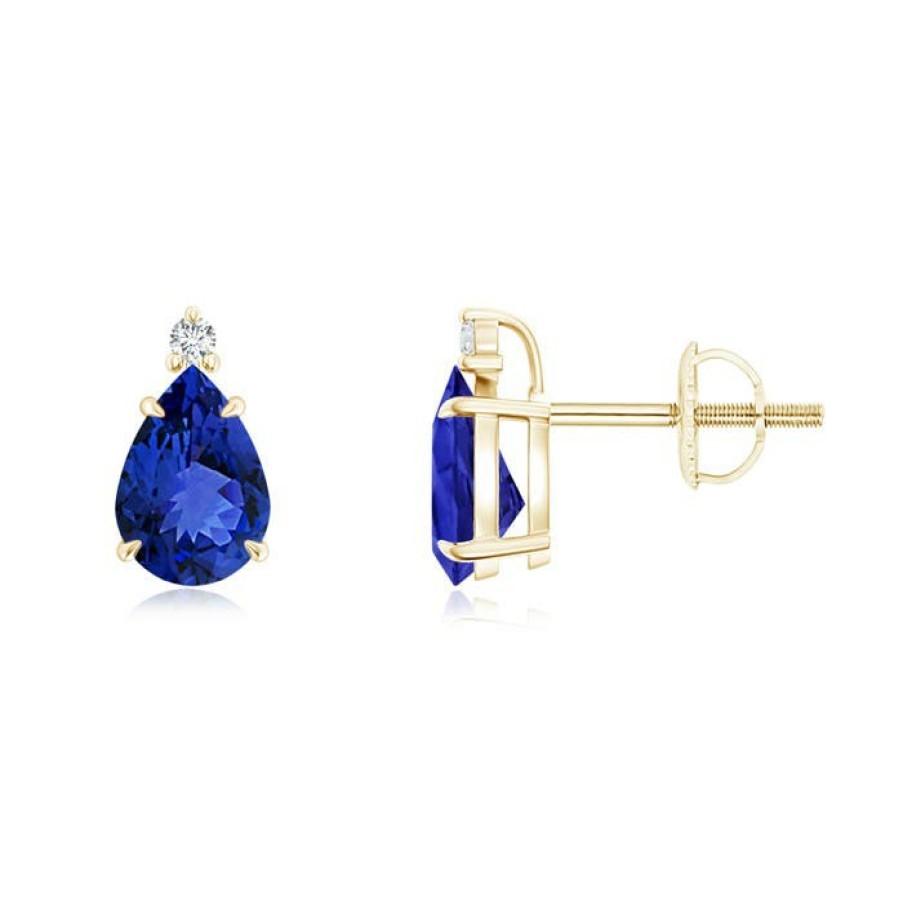 Earrings Angara Tanzanite | Classic Claw-Set Pear Tanzanite Solitaire Stud Earrings