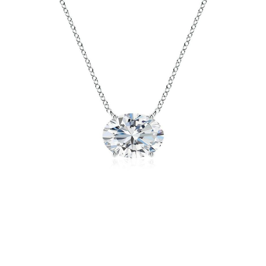 Necklaces Angara Diamond | Lab-Grown East-West Oval Diamond Solitaire Pendant