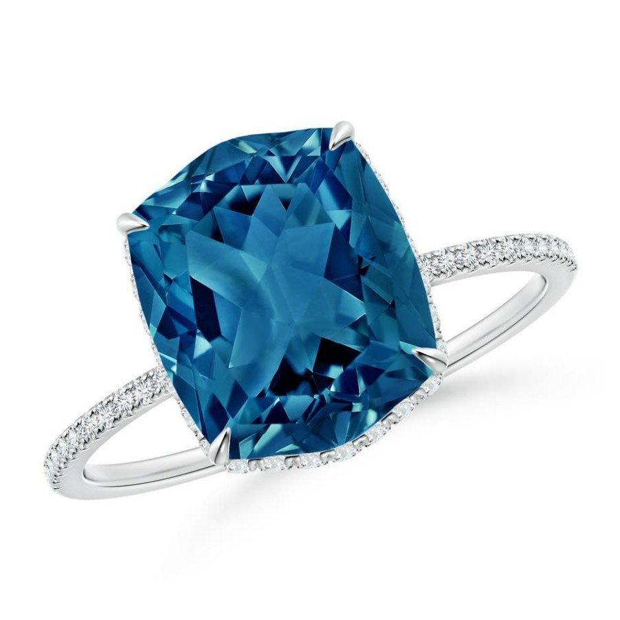 Rings Angara London Blue Topaz | Rectangular Cushion London Blue Topaz Hidden Halo Cocktail Ring