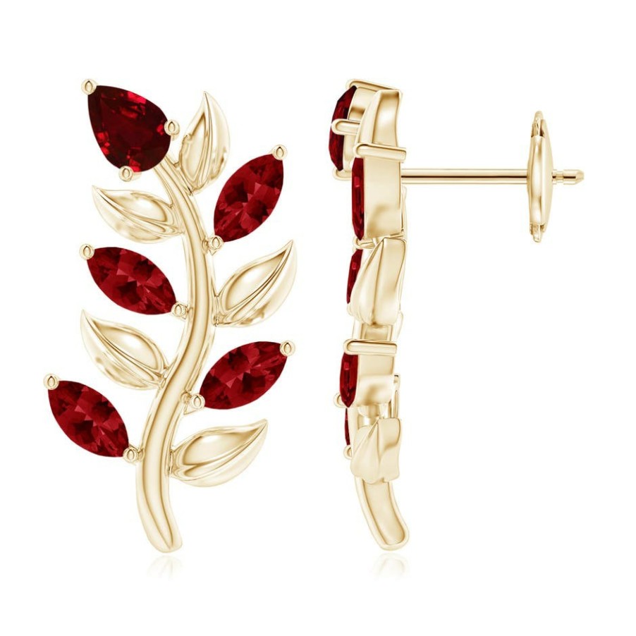 Earrings Angara Ruby | Pear And Marquise Ruby Olive Branch Earrings