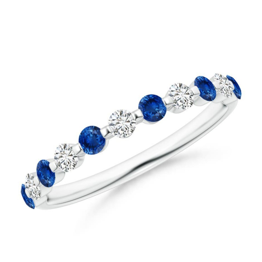 Rings Angara Blue Sapphire | Floating Sapphire And Diamond Semi Eternity Wedding Ring