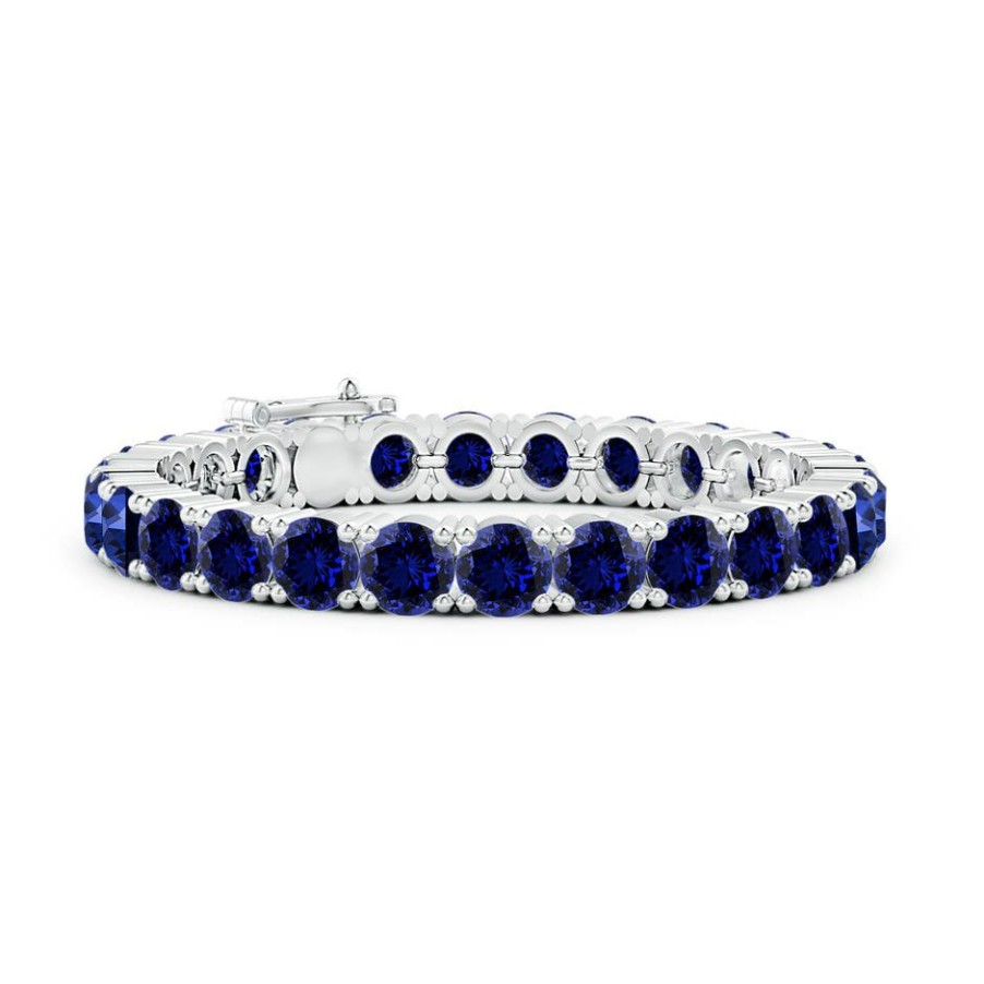 Bracelets Angara Blue Sapphire | Lab-Grown Classic Blue Sapphire Linear Tennis Bracelet