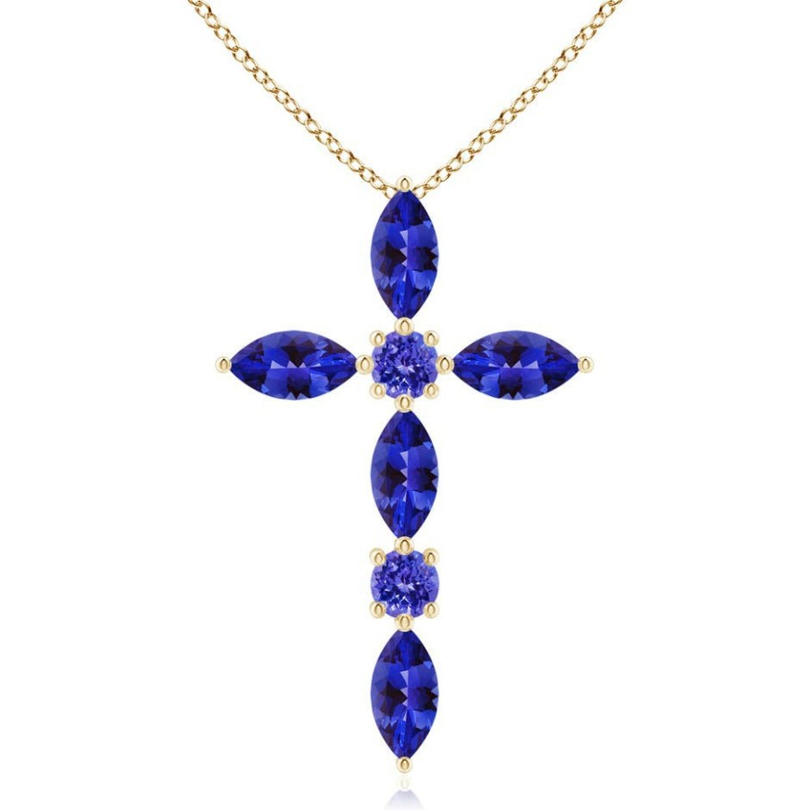 Necklaces Angara Tanzanite | Marquise And Round Tanzanite Cross Pendant