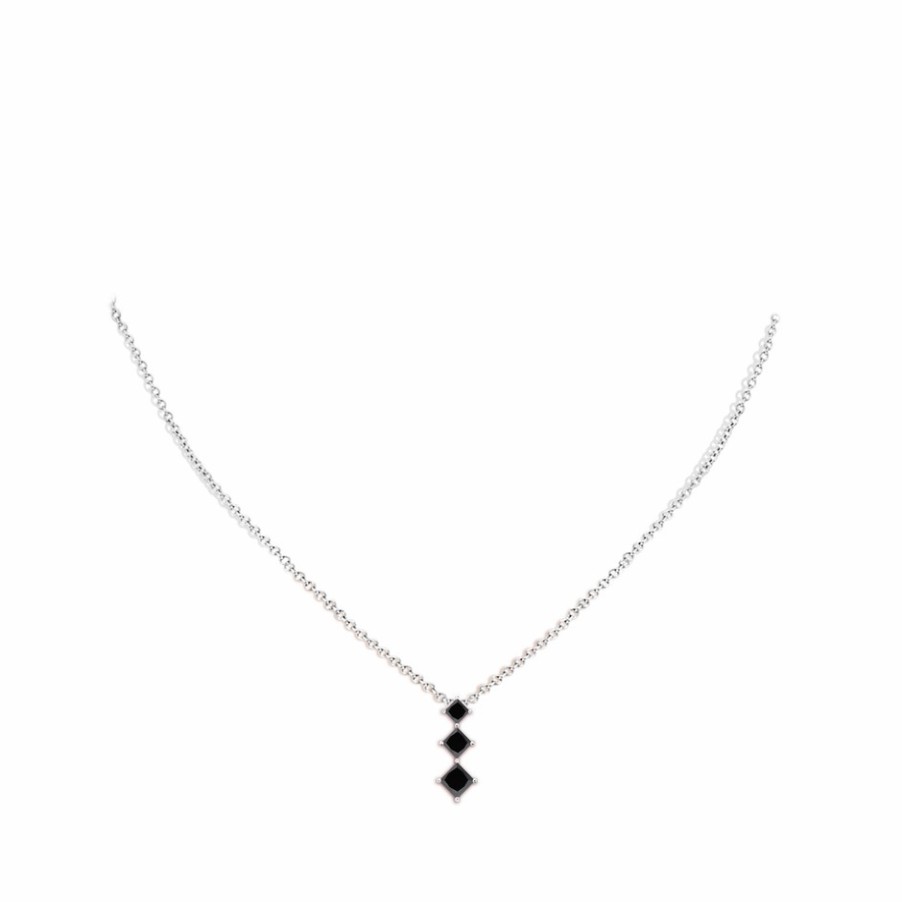 Necklaces Angara Enhanced Black | Princess-Cut Black Diamond Three Stone Pendant