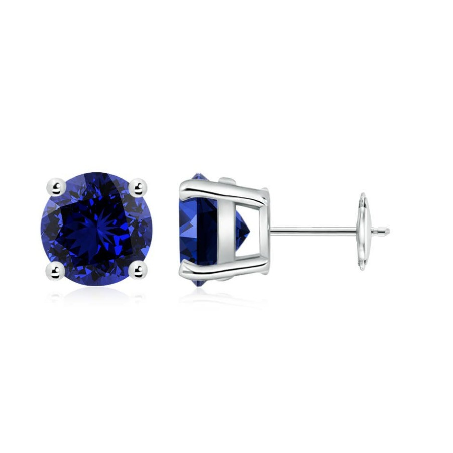 Earrings Angara Blue Sapphire | Lab-Grown Round Blue Sapphire Stud Earrings