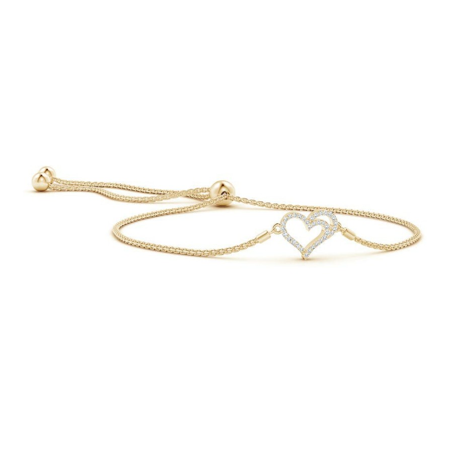 Bracelets Angara Diamond | Prong-Set Diamond Heart Bolo Bracelet