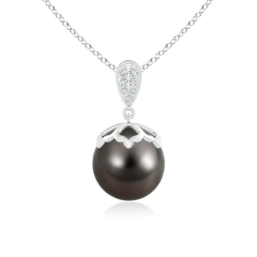 Necklaces Angara Tahitian Pearl | Tahitian Pearl Pendant With Inverted Pear Bale