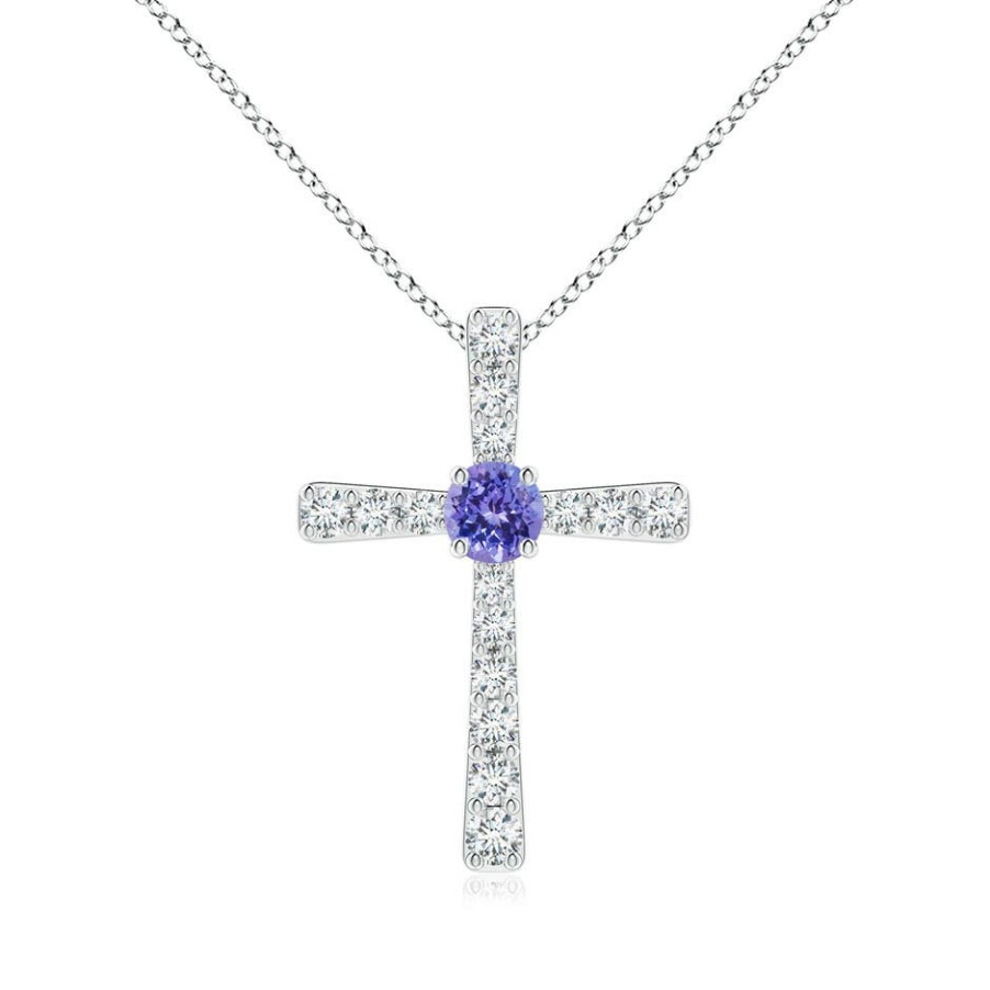 Necklaces Angara Tanzanite | Tanzanite And Diamond Cross Pendant