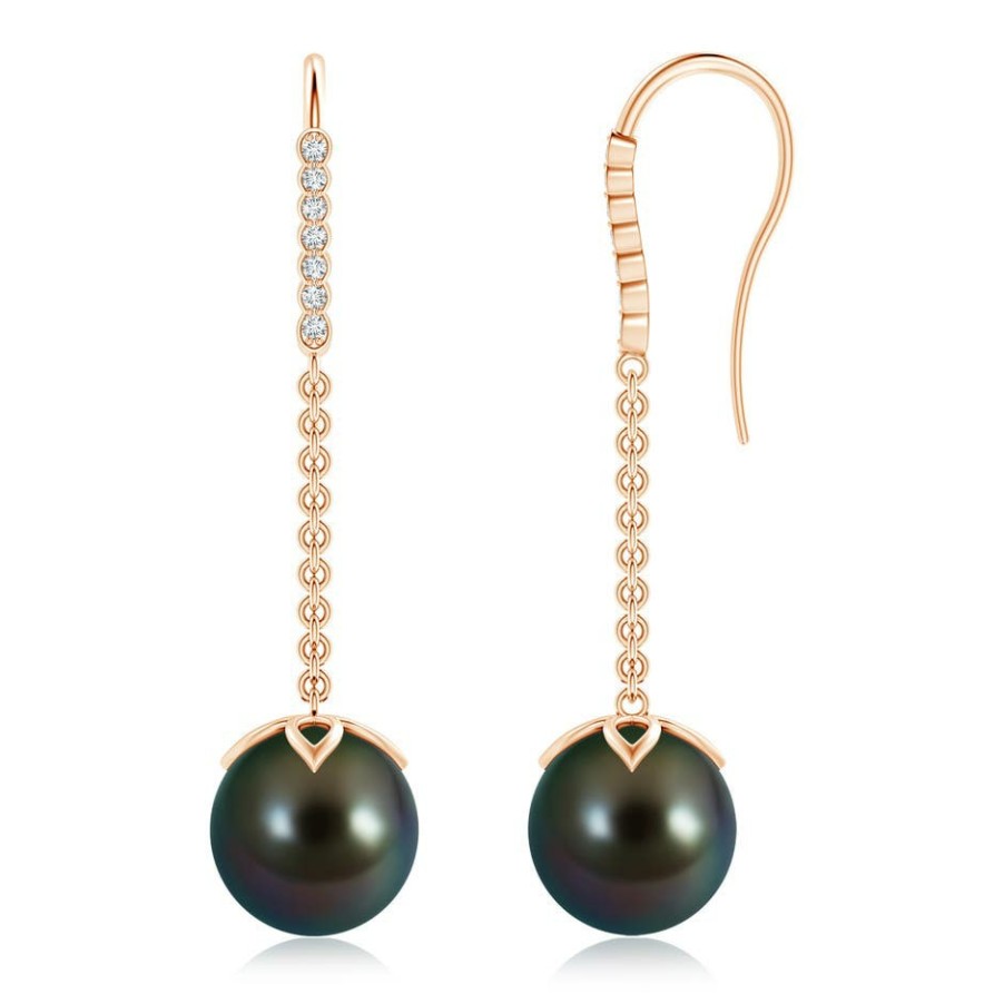 Earrings Angara Tahitian Pearl | Tahitian Pearl And Diamond Long Dangle Earrings