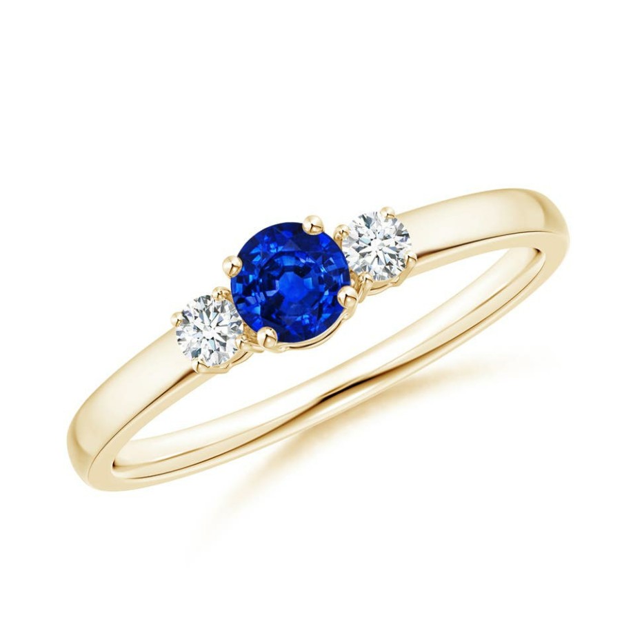 Rings Angara Blue Sapphire | Classic Blue Sapphire And Diamond Three Stone Engagement Ring