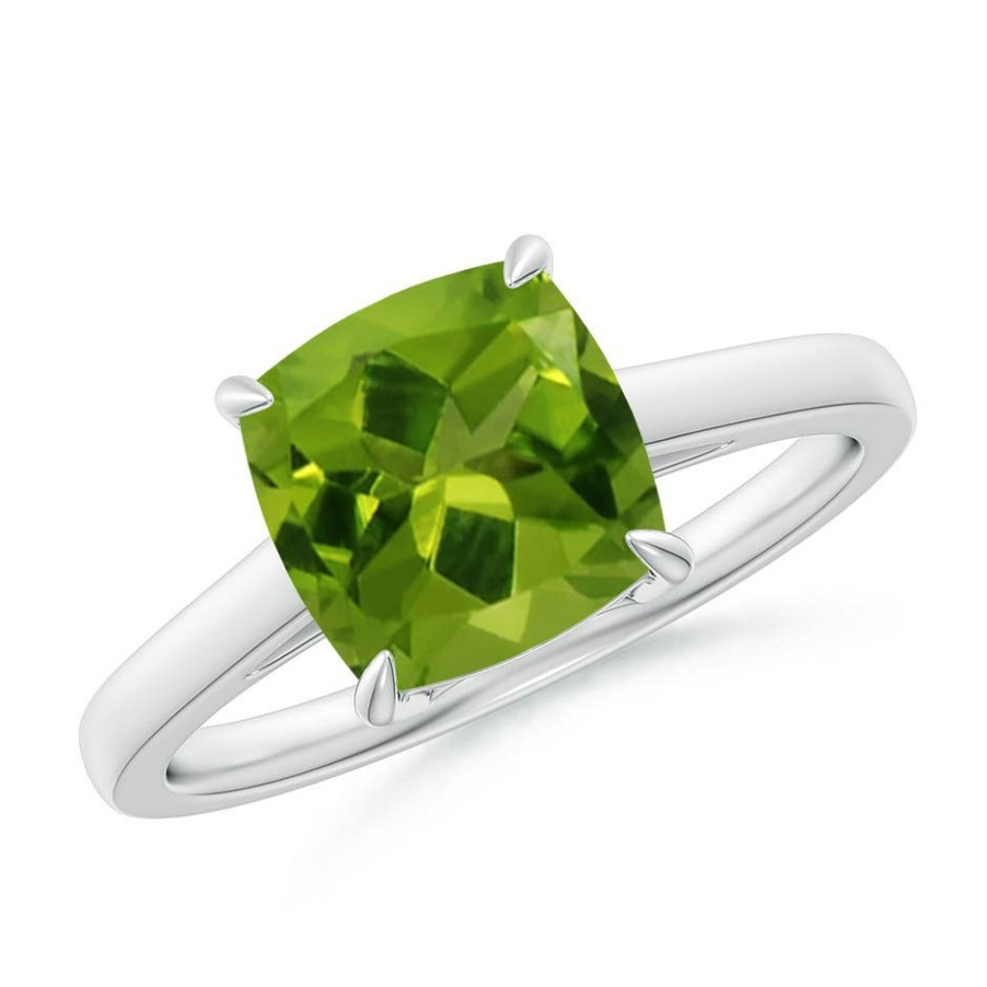 Rings Angara Peridot | Classic Solitaire Cushion Peridot Cocktail Ring