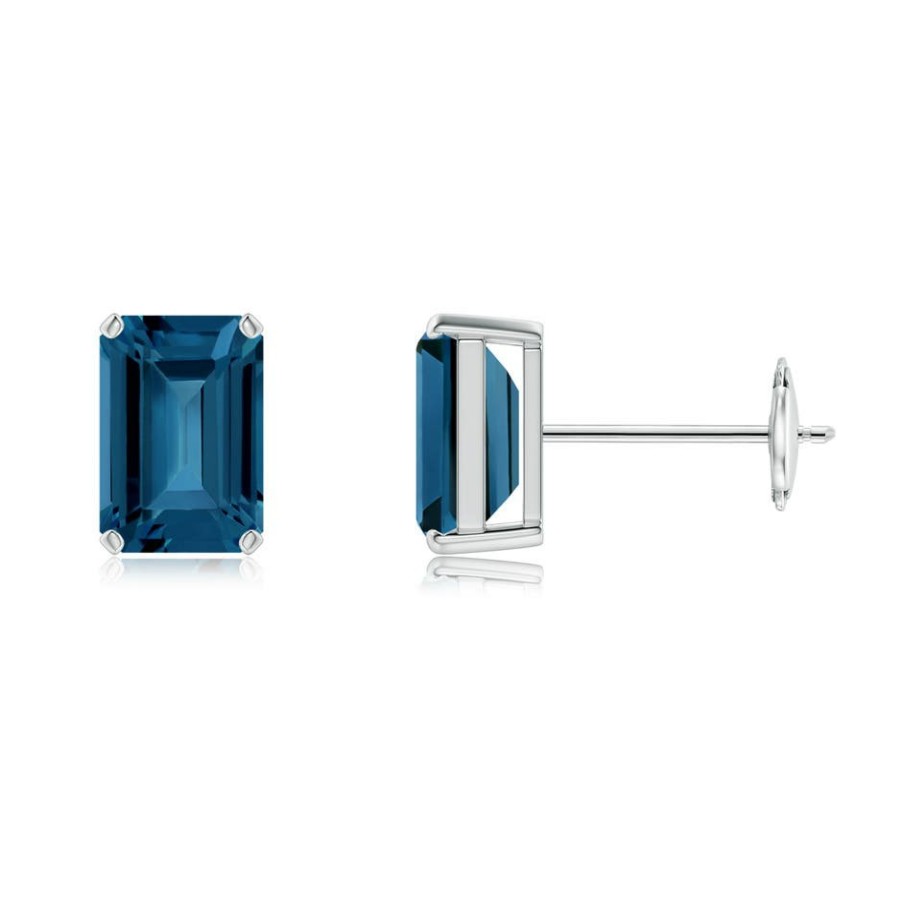 Earrings Angara London Blue Topaz | Prong-Set Emerald-Cut London Blue Topaz Solitaire Earrings