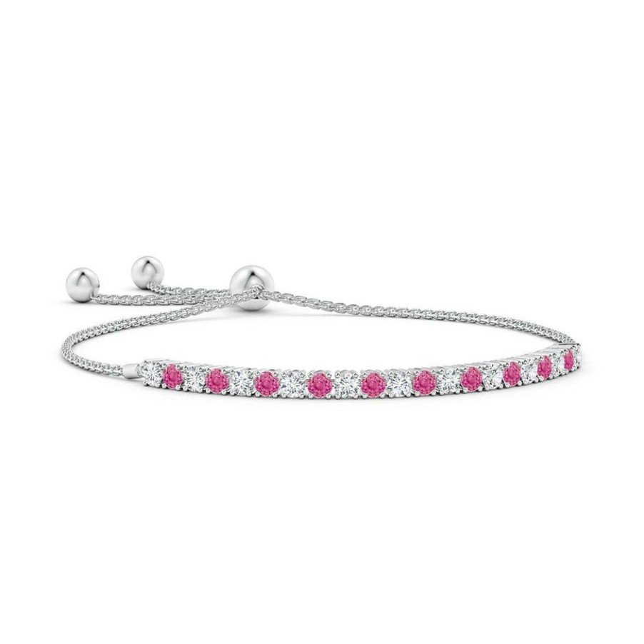 Bracelets Angara Pink Sapphire | Alternate Pink Sapphire And Diamond Tennis Bolo Bracelet