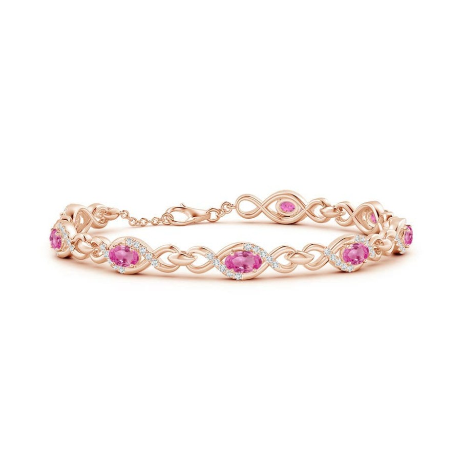 Bracelets Angara Pink Sapphire | Oval Pink Sapphire Infinity Link Bracelet With Diamonds