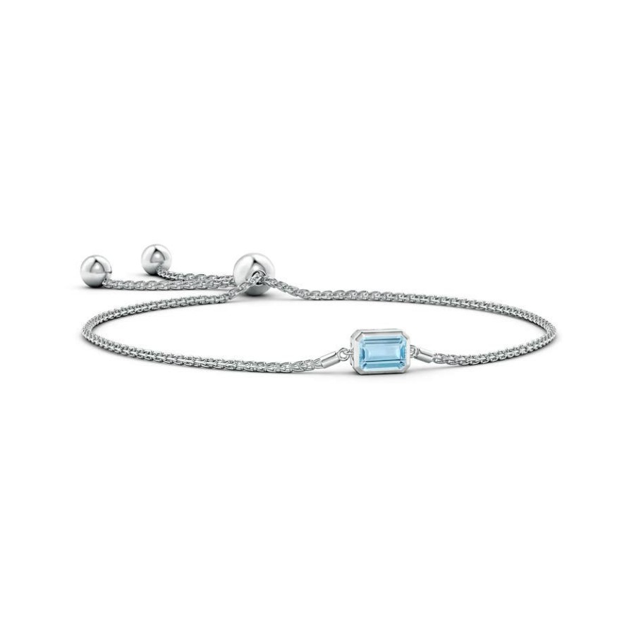 Bracelets Angara Aquamarine | Horizontally Set Emerald-Cut Aquamarine Bolo Bracelet