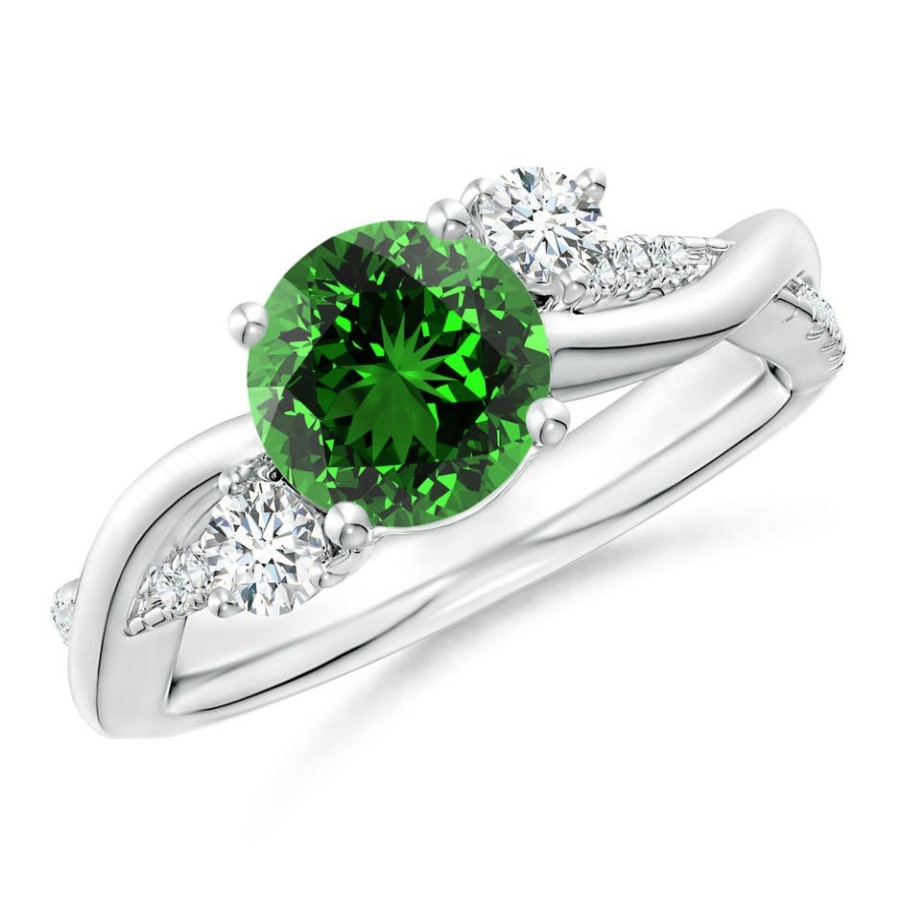 Rings Angara Emerald | Lab-Grown Nature Inspired Emerald & Lab Diamond Twisted Vine Ring