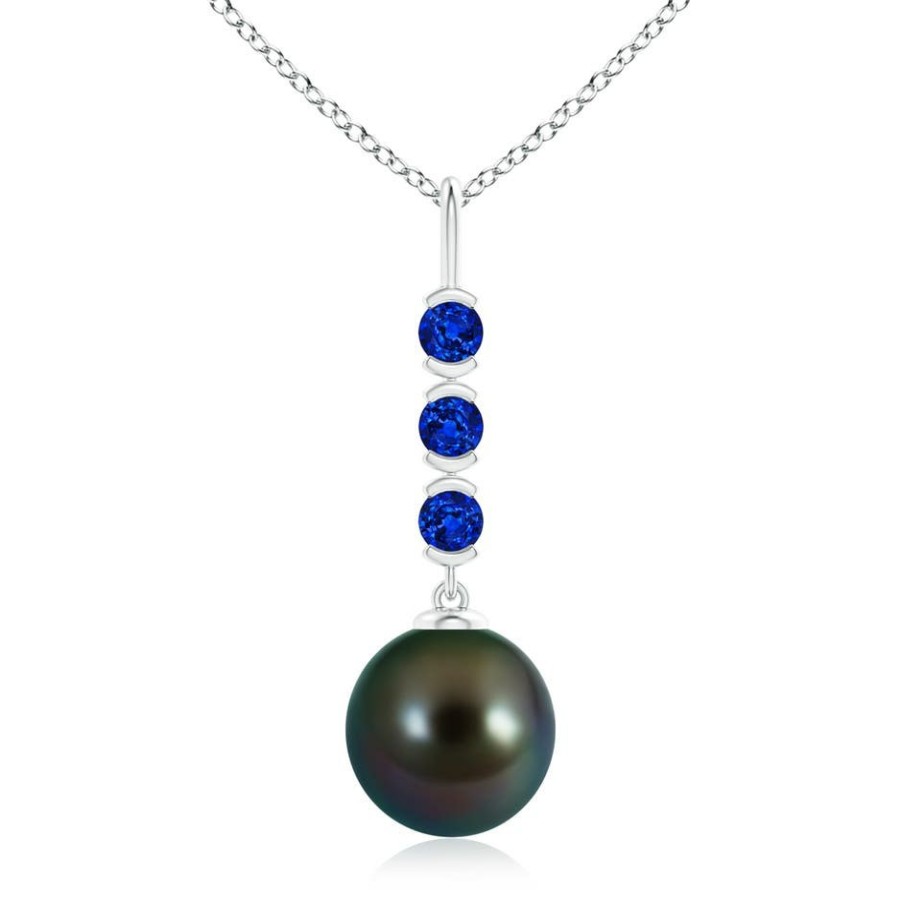 Necklaces Angara Tahitian Pearl | Tahitian Pearl Drop Pendant With Sapphires