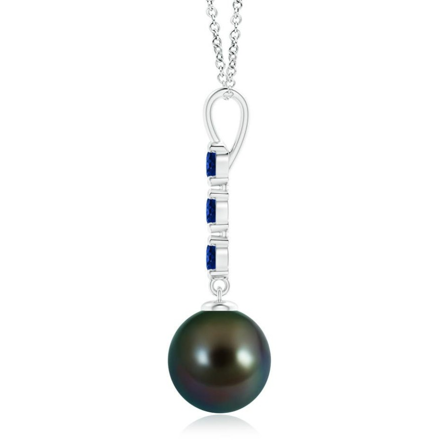 Necklaces Angara Tahitian Pearl | Tahitian Pearl Drop Pendant With Sapphires