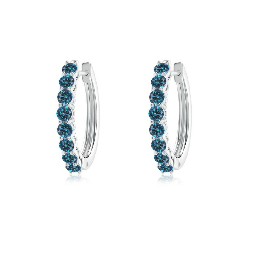 Earrings Angara Enhanced Blue | Airline-Set Blue Diamond Hinged Hoop Earrings