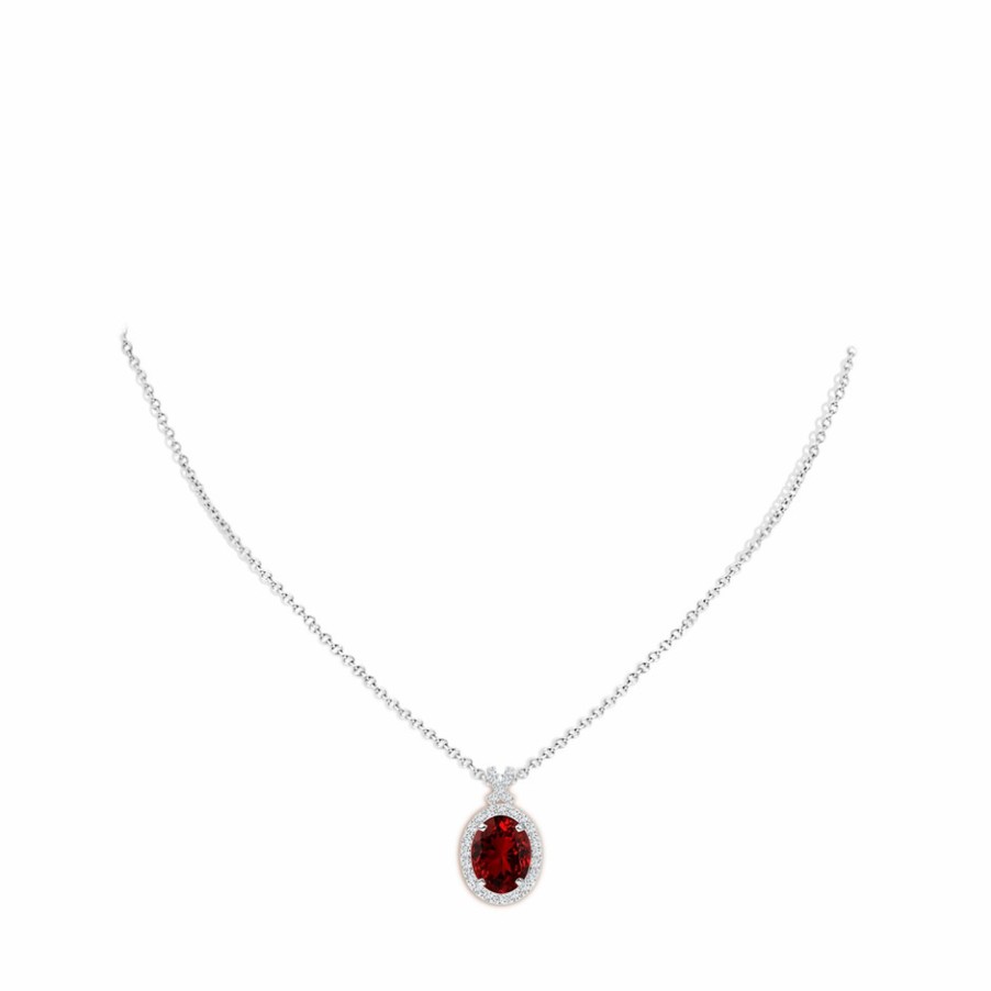 Necklaces Angara Ruby | Lab-Grown Vintage Style Ruby Pendant With Lab Diamond Halo