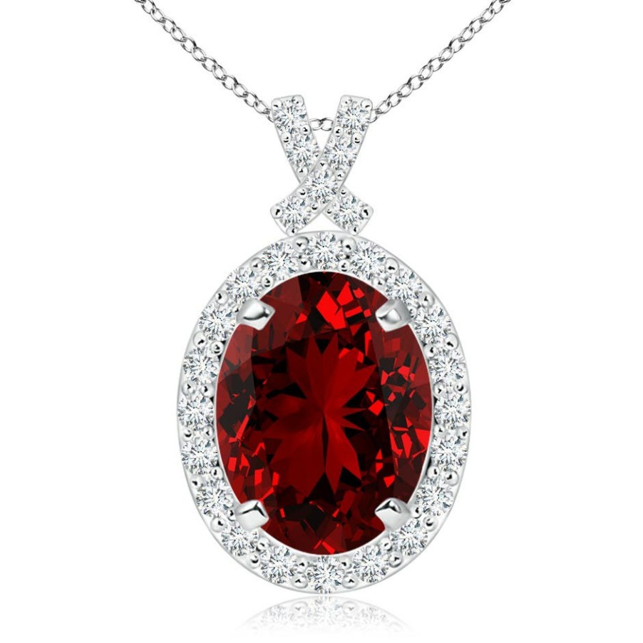 Necklaces Angara Ruby | Lab-Grown Vintage Style Ruby Pendant With Lab Diamond Halo