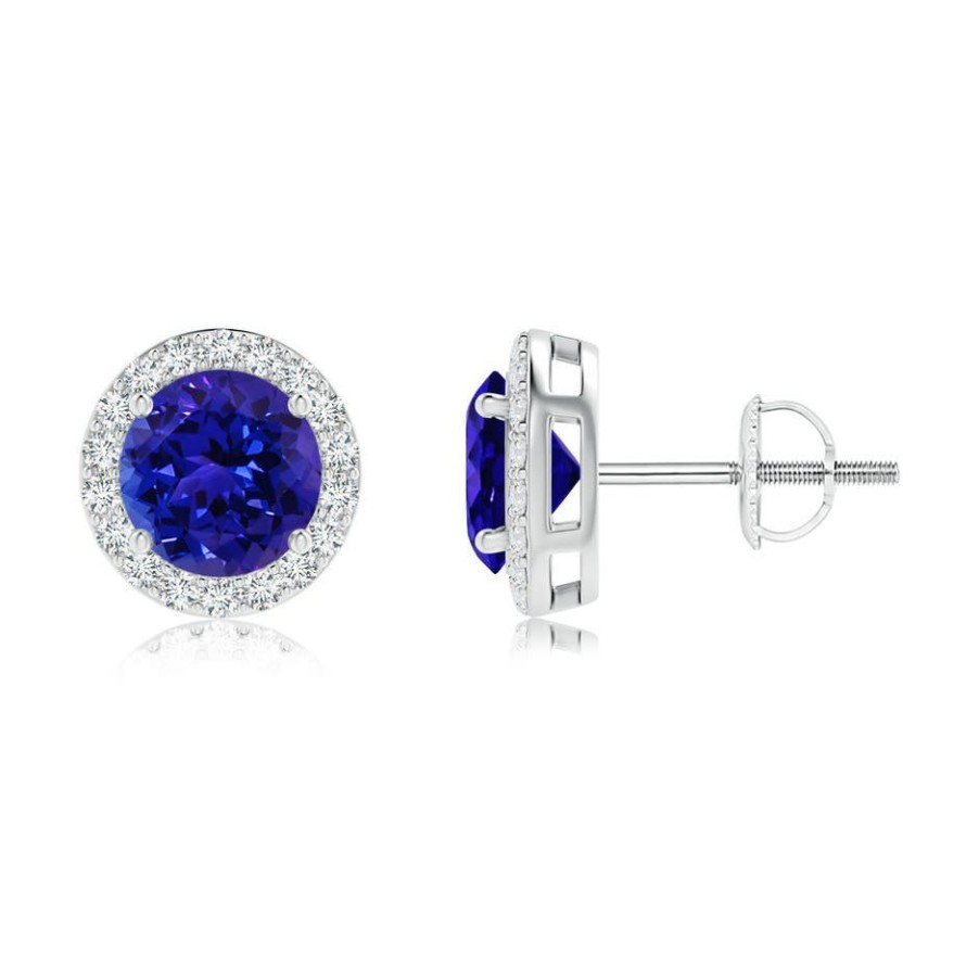 Earrings Angara Tanzanite | Vintage-Inspired Round Tanzanite Halo Stud Earrings