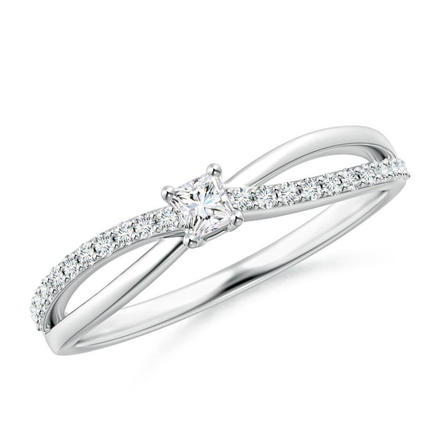 Rings Angara Diamond | Prong Set Princess-Cut Diamond Split Shank Promise Ring