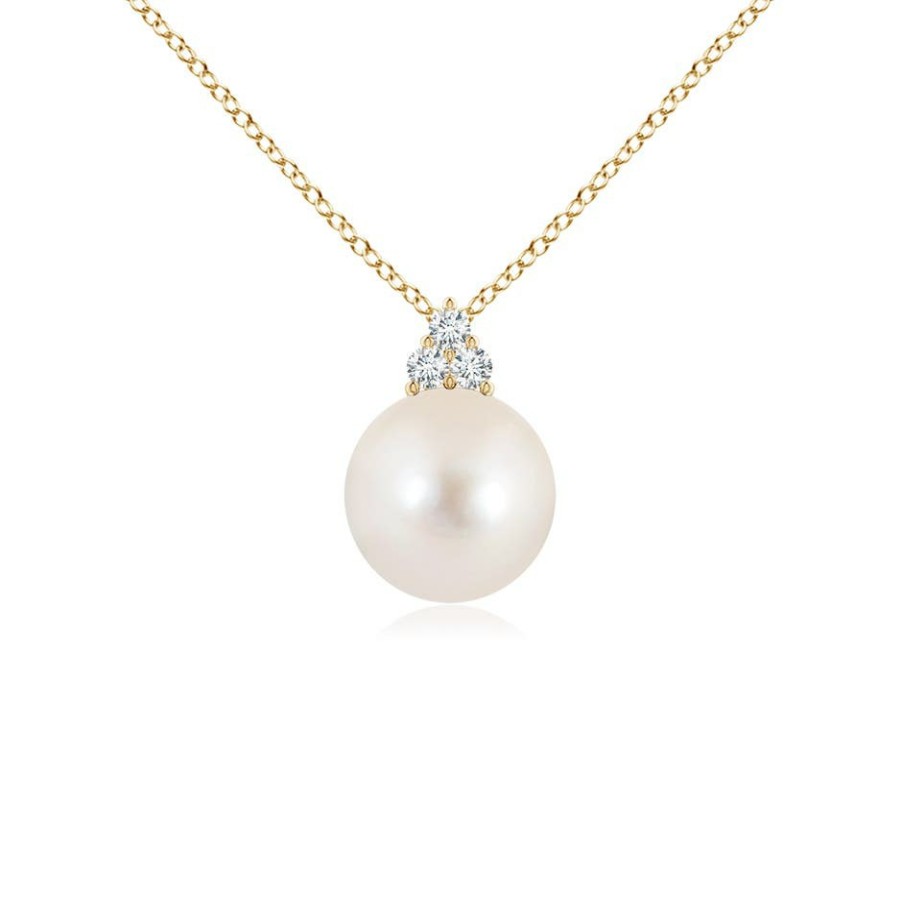 Necklaces Angara Freshwater Pearl | Freshwater Pearl And Trio Diamond Pendant