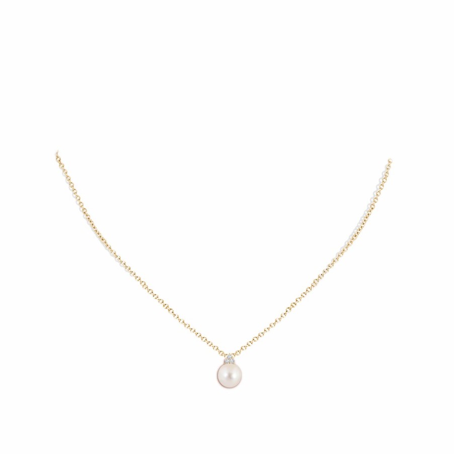 Necklaces Angara Freshwater Pearl | Freshwater Pearl And Trio Diamond Pendant