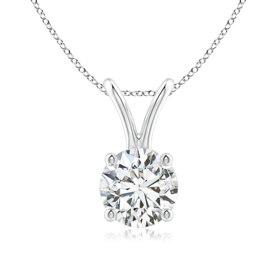 Necklaces Angara Diamond | Round Diamond Solitaire V-Bale Pendant