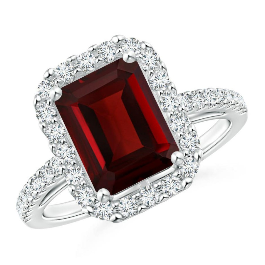 Rings Angara Garnet | Emerald-Cut Garnet Halo Ring