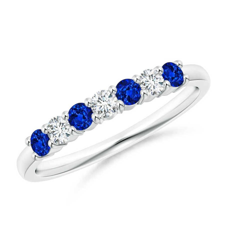 Rings Angara Blue Sapphire | Half Eternity Seven Stone Sapphire And Diamond Wedding Ring