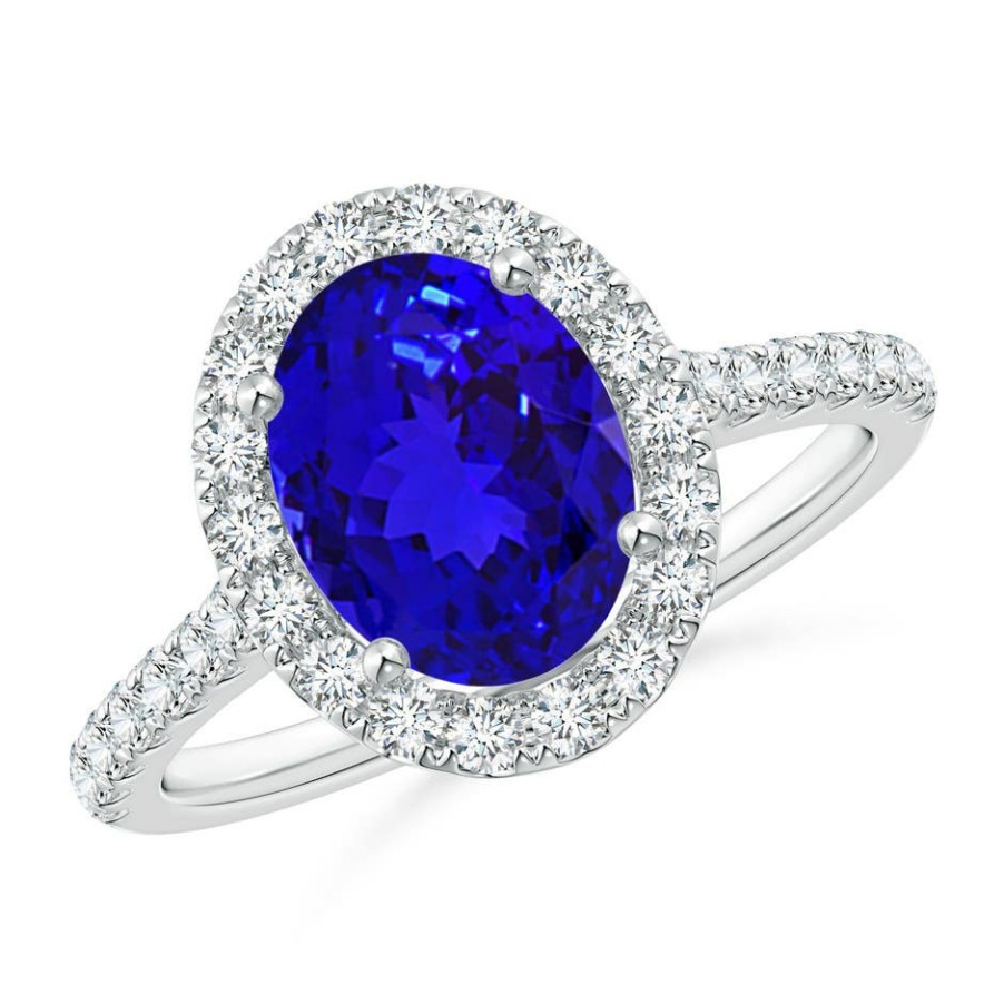 Rings Angara Tanzanite | Oval Tanzanite Halo Ring With Diamond Accents