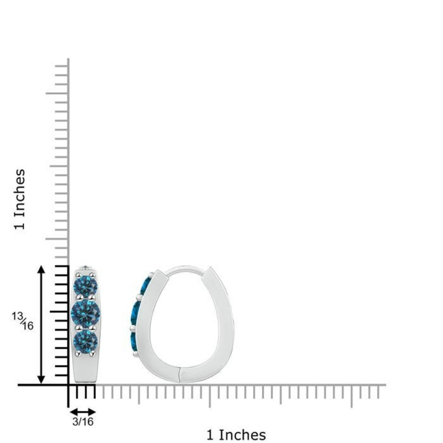 Earrings Angara Enhanced Blue | Blue Diamond Three Stone Hoop Earrings