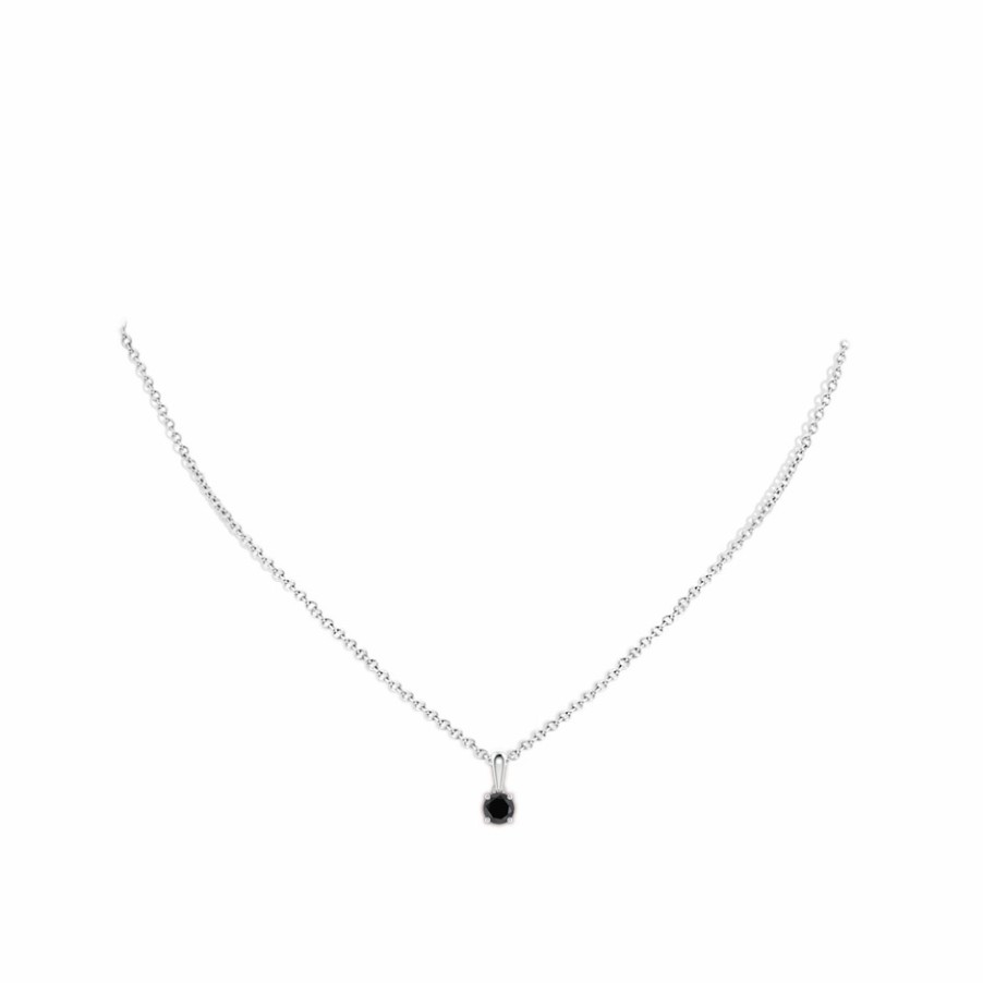 Necklaces Angara Enhanced Black | Classic Round Black Diamond Solitaire Pendant