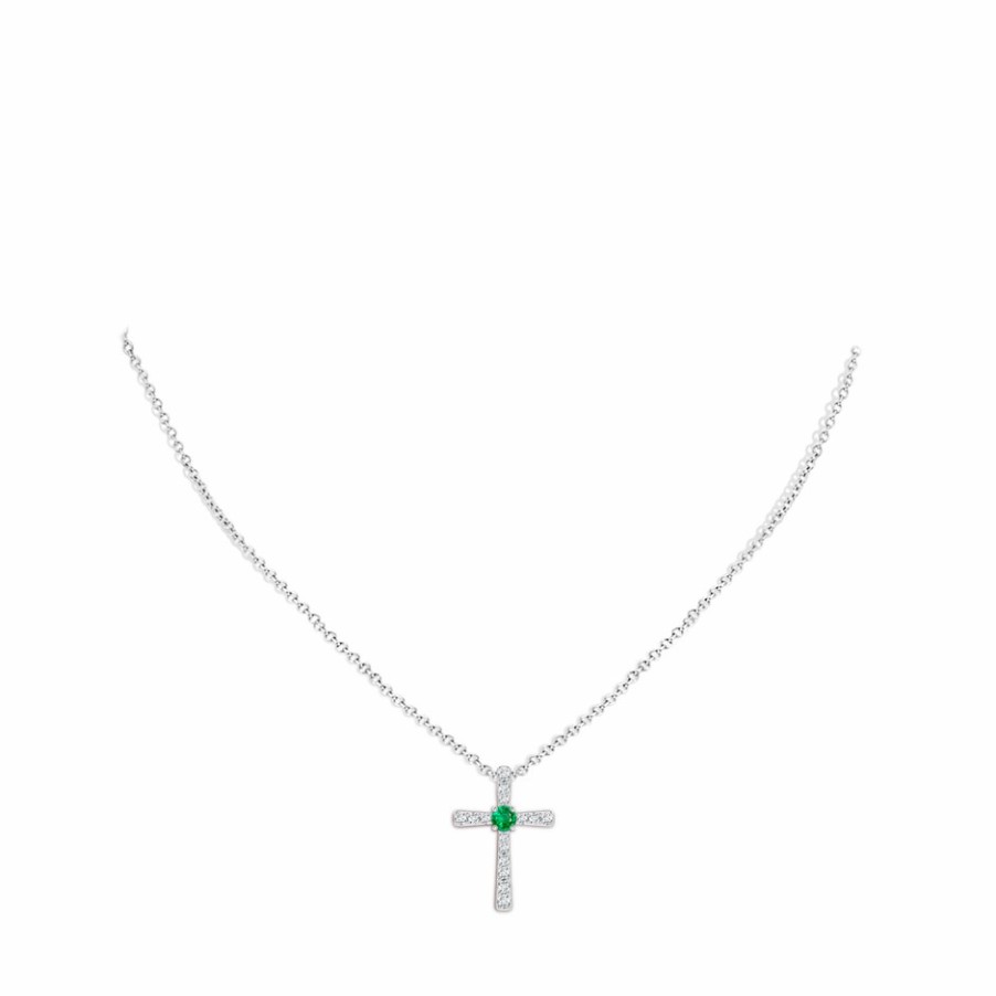 Necklaces Angara Emerald | Emerald And Diamond Cross Pendant