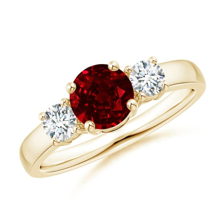 Rings Angara Ruby | Classic Ruby And Diamond Three Stone Engagement Ring