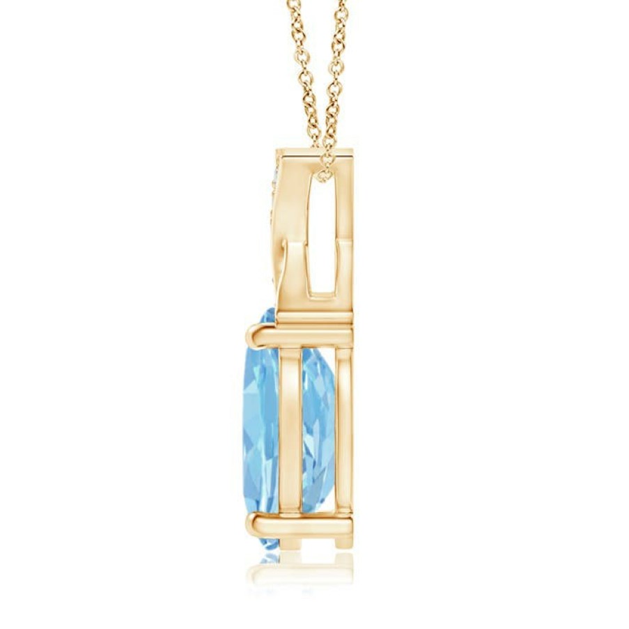 Necklaces Angara Aquamarine | Oval Aquamarine Xo Pendant With Diamonds