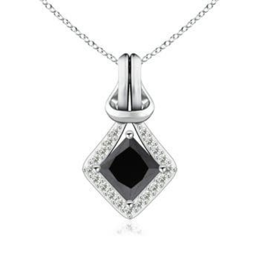 Necklaces Angara Enhanced Black | Princess-Cut Black Diamond Love Knot Pendant