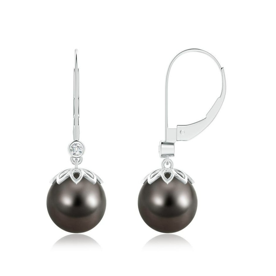 Earrings Angara Tahitian Pearl | Tahitian Pearl Drop Earrings With Diamond