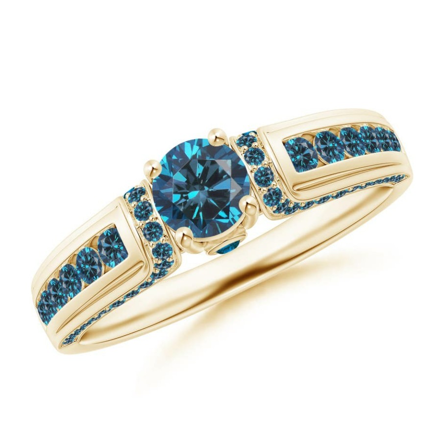 Rings Angara Enhanced Blue | Vintage Inspired Round Blue Diamond Engagement Ring