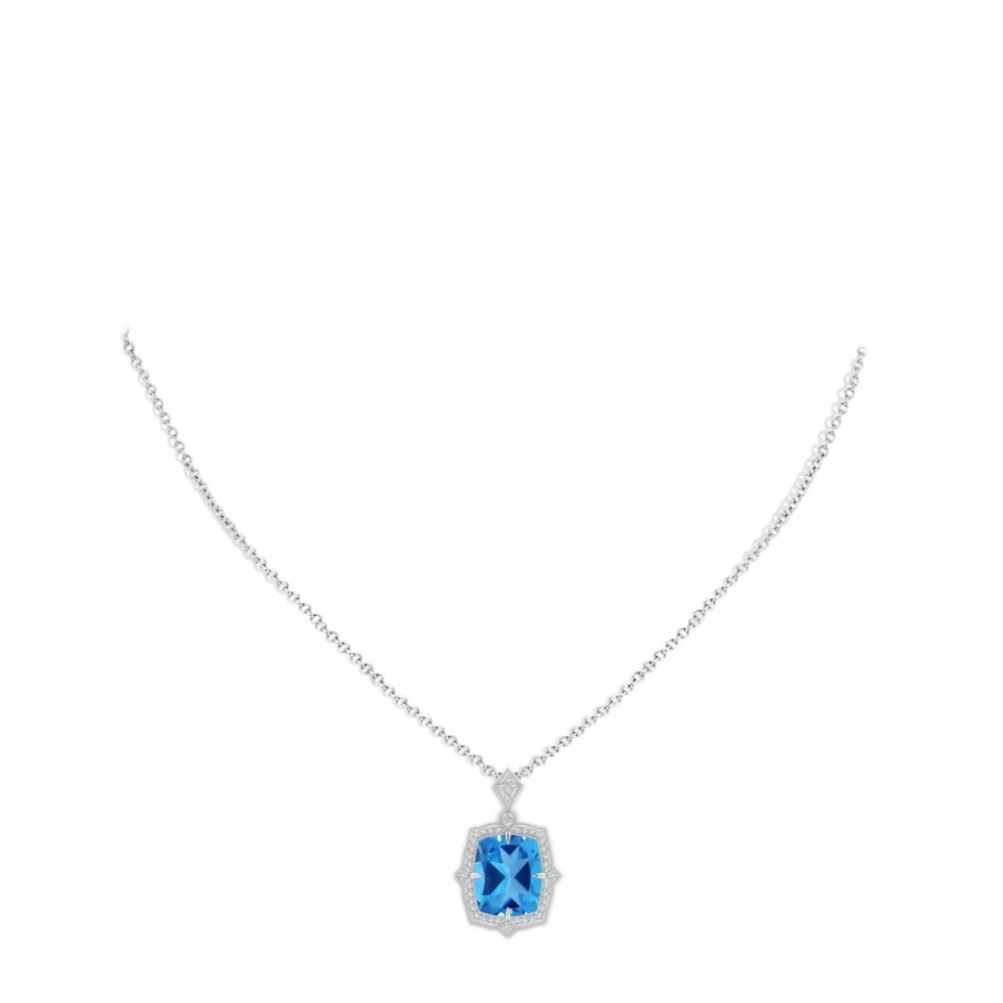 Necklaces Angara Swiss Blue Topaz | Gia Certified Antique Style Swiss Blue Topaz Pendant With Diamond Halo